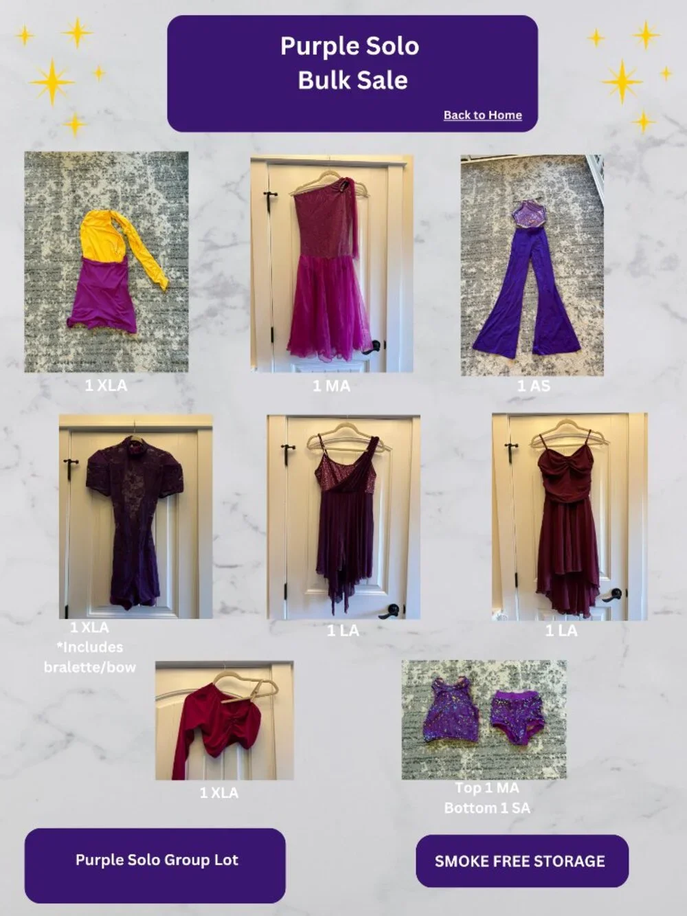 9 Piece Purple Jazz/Tap/Lyrical/Contemporary Dance Costume Lot: Adult Sizes